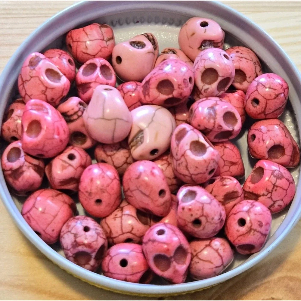 Assorted Skull Gothic Day of the Dead Stone Beads Lot of 258 Various Sizes
